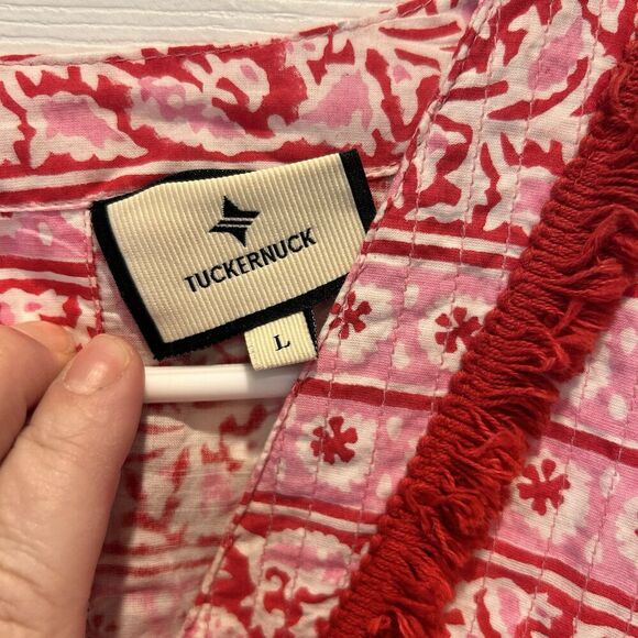 Tuckernuck Catalans Heat Wave Dress Cover Up Women’s Size Large Red Pink Resort‎ - Picture 2 of 7